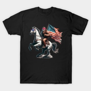 Funny Bigfoot Sasquatch USA Patriotic Horse Riding T-Shirt